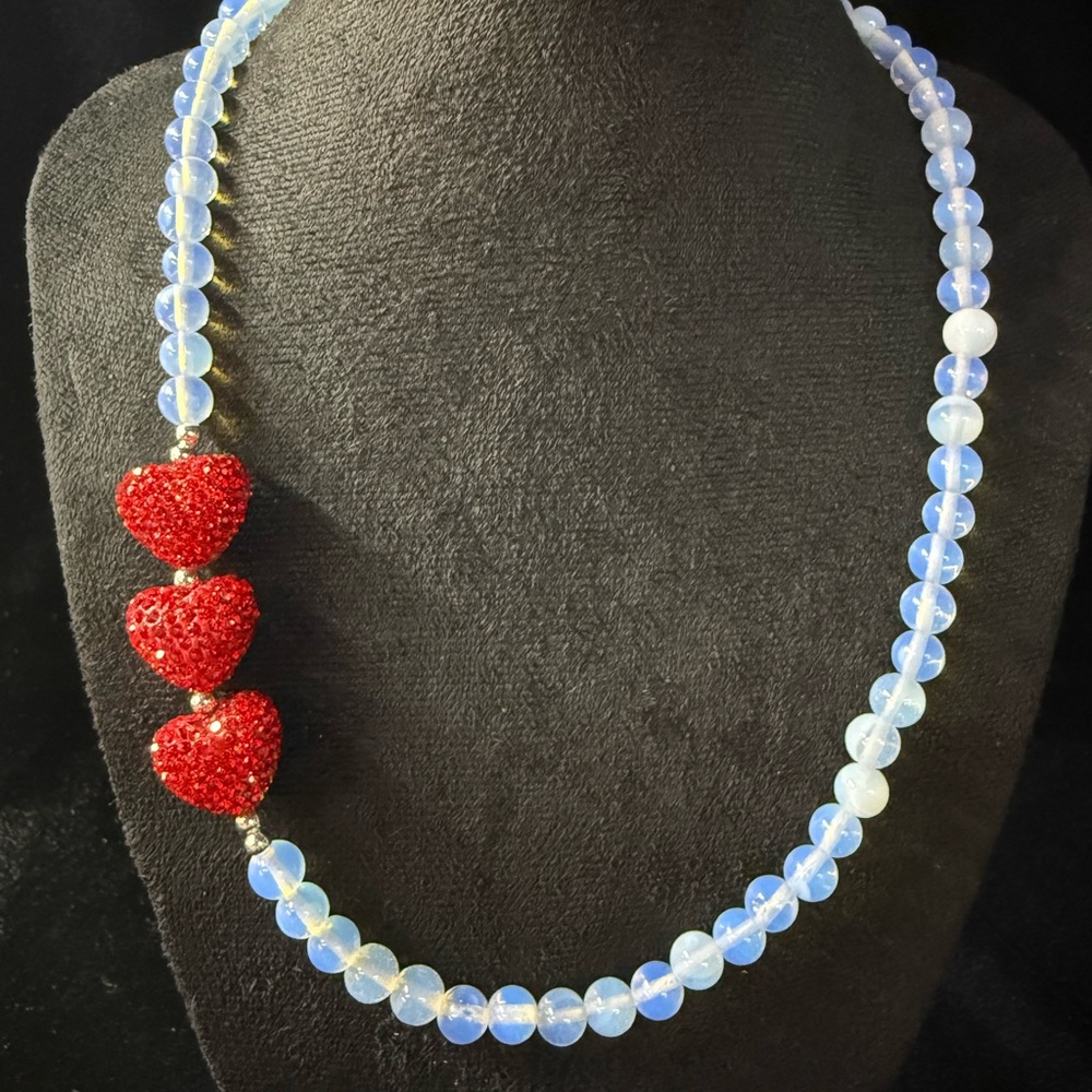 Opalite and Red Hearts Necklace